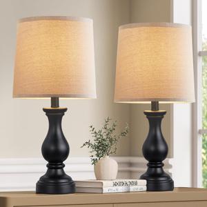 Seealle Farmhouse Table Lamps Set of 2 - Rustic Lamp for Bedroom Living Room, 22" Boho Bedside Lamps for Night Stands End Table Office Desk Lamp Nightstand with Linen Shades(Matte Black)