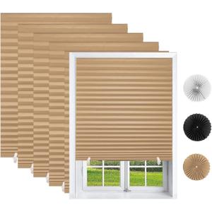 Changshade 6 Pack Temporary Shades, Pleated Paper Blinds for Indoor Windows Cut to Size Adhesive Paper Shades No Tools No Drilling for Office, Bedroom, Living Room, 36" W x 72" H, Brown