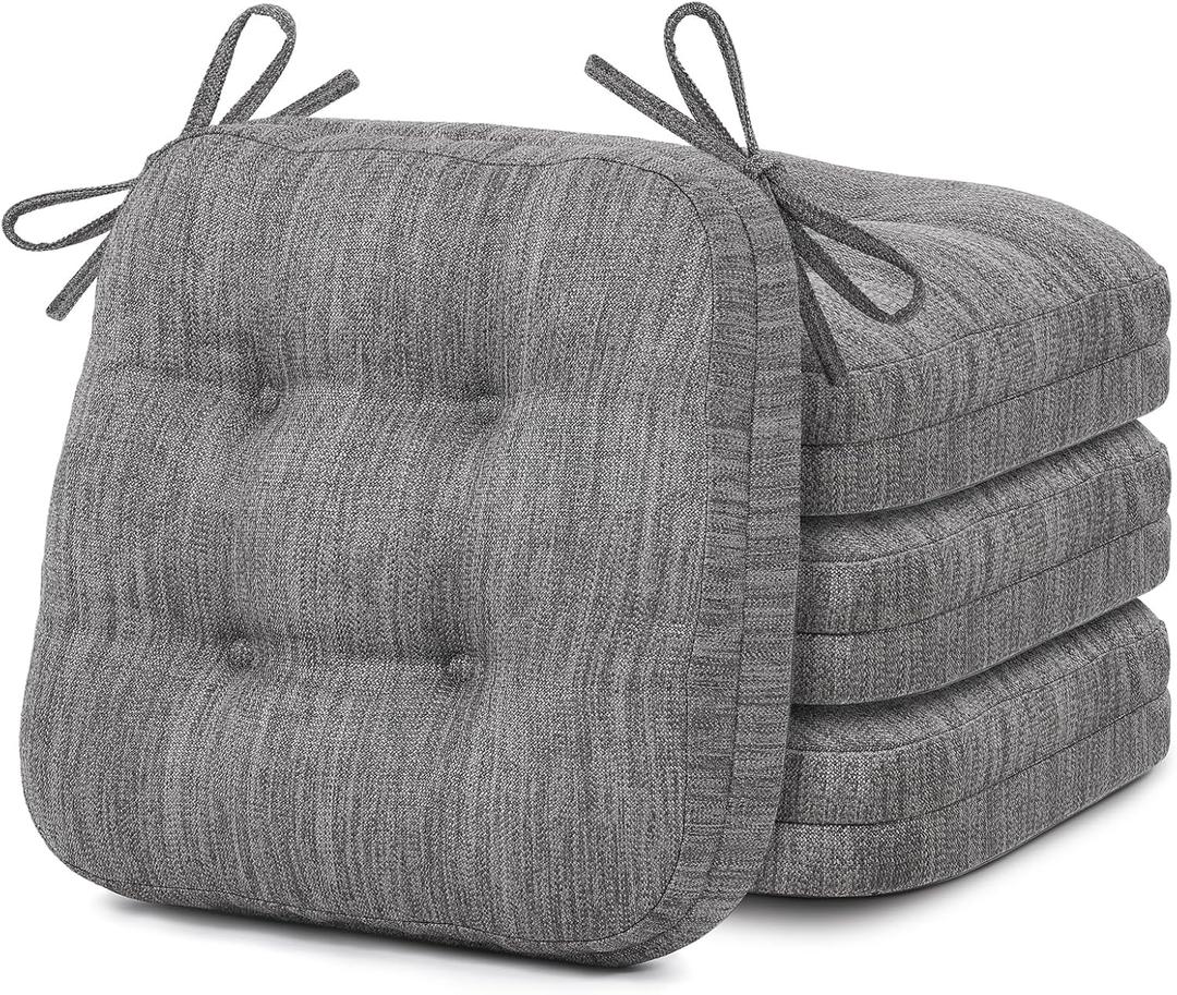 Shinnwa Kitchen Chair Cushions Set of 4, Dual-Layer Memory Foam Dining Chair Cushions, Patented Design Seat Pads with Ties, 16.5 x 16.5 x 3.5in, 4 Pack, Grey