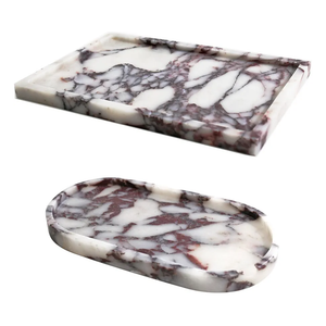 Real Luxurious Natural Marble Vanity Tray Genuine Marble Storage Tray for Home Decor Stone Tray for Bathroom/Kitchen/Vanity/Dresser Non-Resin/Non-Ceramic/Viola Oval Set