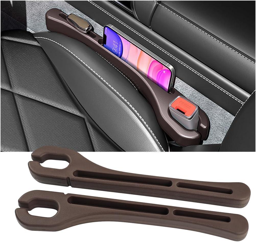 Mandark Car Seat Gap Filler, 2PCS Vehicle Seat Gap Fill Organizer with Phone Holder for Prevents Items Falling, Auto Interior Crevice Blocker Stop Accessories, Universal for SUV Sedan Truck (Brown)