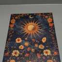 Sun and Moon Celestial Canvas Wall Art Tarot Crescent Moon Wall Decor Pictures Gothic Wildflowers Painting Posters Prints Aesthetic Dark Academia Vibe Artwork For Bedroom Home Decor Framed (12Inx16In Canvas)