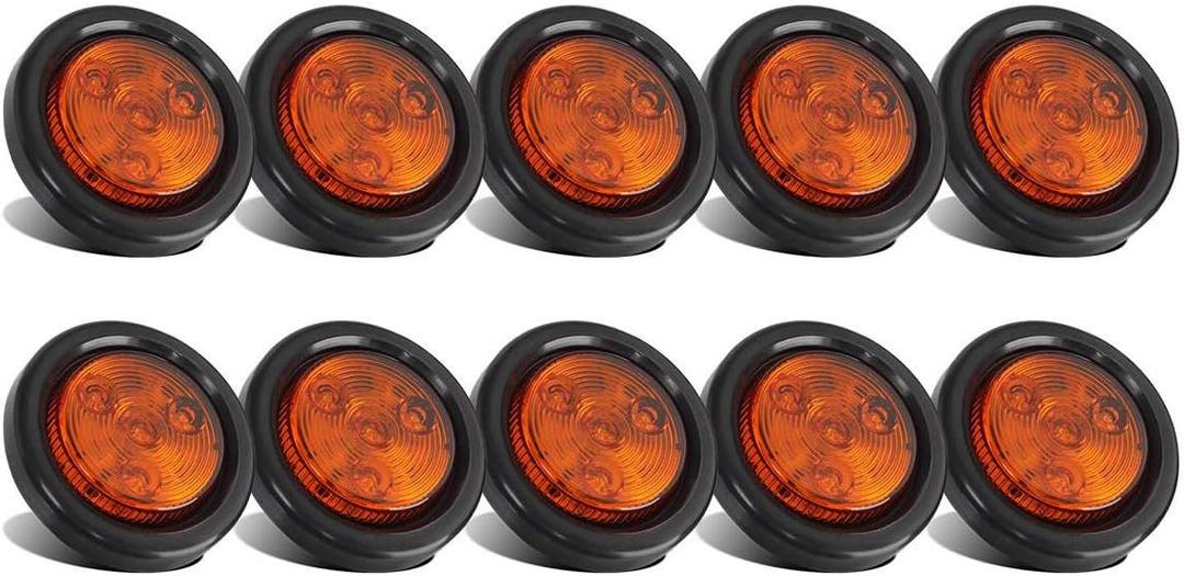 Partsam 10x Amber 2" Round Sealed Led Clearance Marker Light 4LED [DOT Approved], Reflective 2 Inch Round Trailer Led Side Marker Lights Lamps Kit Flush Mount with Grommet&Wire Pigtails