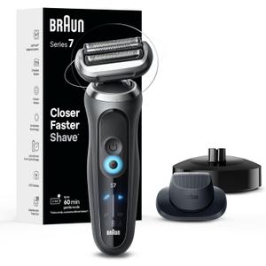 Braun Electric Shaver for Men, Series 7 7127cs, Wet & Dry Shave, Turbo & Gentle Shaving Modes, Waterproof Foil Shaver, Engineered in Germany, with Beard Trimmer, Charging Stand, Space Grey