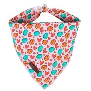 Lionet Paws Easter Dog Bandana for Medium Large Dogs, Colorful Egg Kerchief Washable Dog Triangle Bibs Pink Scarf for Girl or Boy Gift