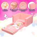 ALIMORDEN 2-in-1 Flip Out Comfy Toddler Couch, Lovely Kids Chair Convertible Sofa to Lounger for Story/Nap Time, Pink Unicorn