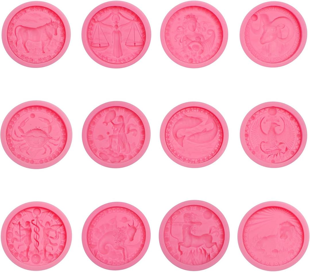 Zodiac Signs Plaster Silicone Molds, 12 Constellations Shaped Chocolate Baking Molds for Cake Decoration Candy Clay Resin DIY Craft