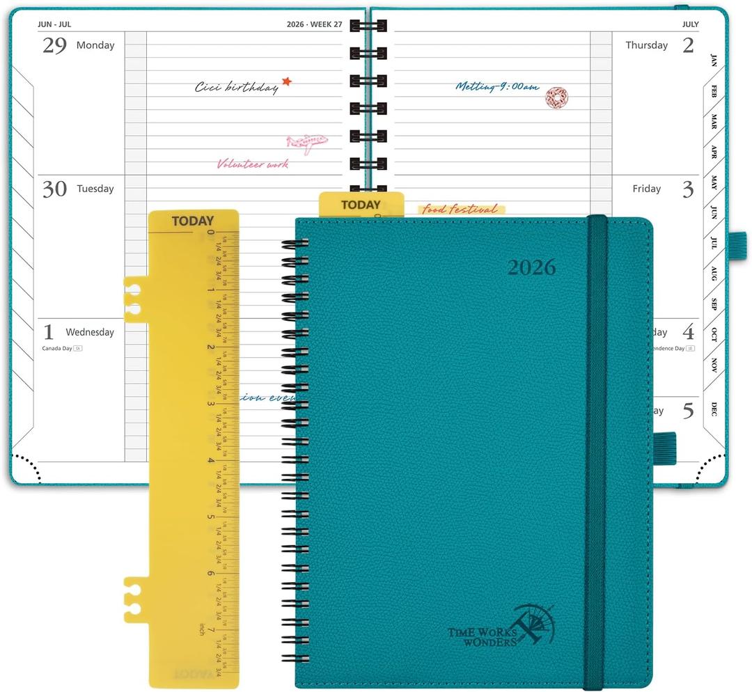 POPRUN 2026 Weekly and Monthly Planner Calendar, January 2026 - December 2026,Medium-6.75" x 8.75" Spiral Bound Appointment Book, Includes Monthly Tabs, Inner Pocket, Soft Cover - Pacific Green
