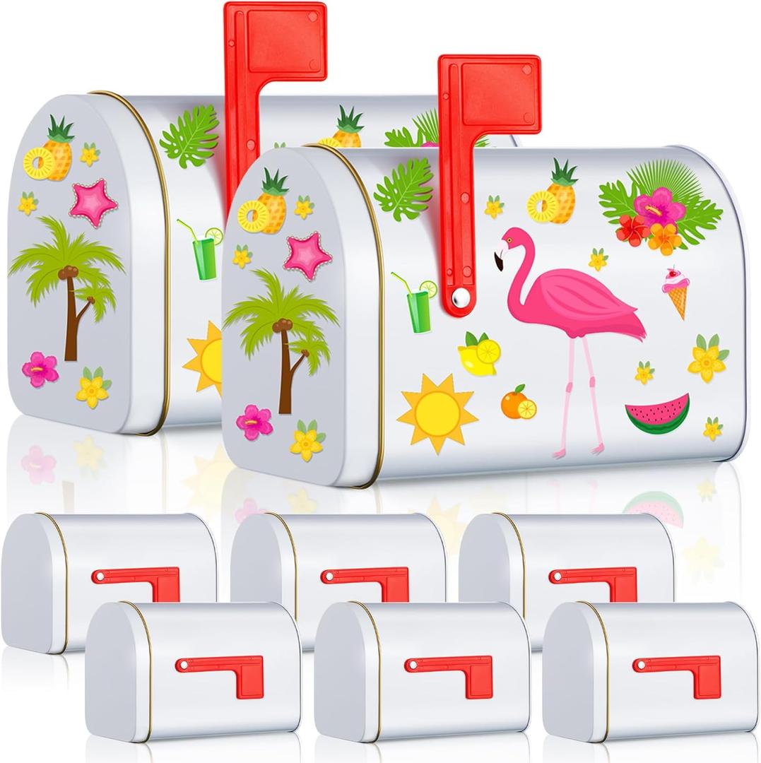 8 Pcs Mini Mailbox White Tinplate Mailbox Toy for Kids Small Mailboxs with Raised Signal Flags Post Mount Mailboxes for Boys and Girls DIY Projects Preschoolers Gift Exchange Activities