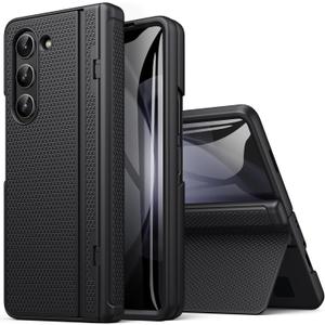 BXYJY for Samsung Galaxy Z Fold 5 Case with Stand, Front Screen Protector, Hinge Protection, Slim & Rugged, Full Body Hard Cover, Daily Drop Protective Phone Case for Samsung Z Fold 5 5g 2023, Black