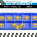 Asieg Tool Ci3 R1 TIN 12mm Round Carbide Inserts Cutters Knifes Titanium plating Indexable Replacement High Strength Fits For Popular DIY Woodworking Lathe Wood Turning Finisher Hollower Tools 10pc