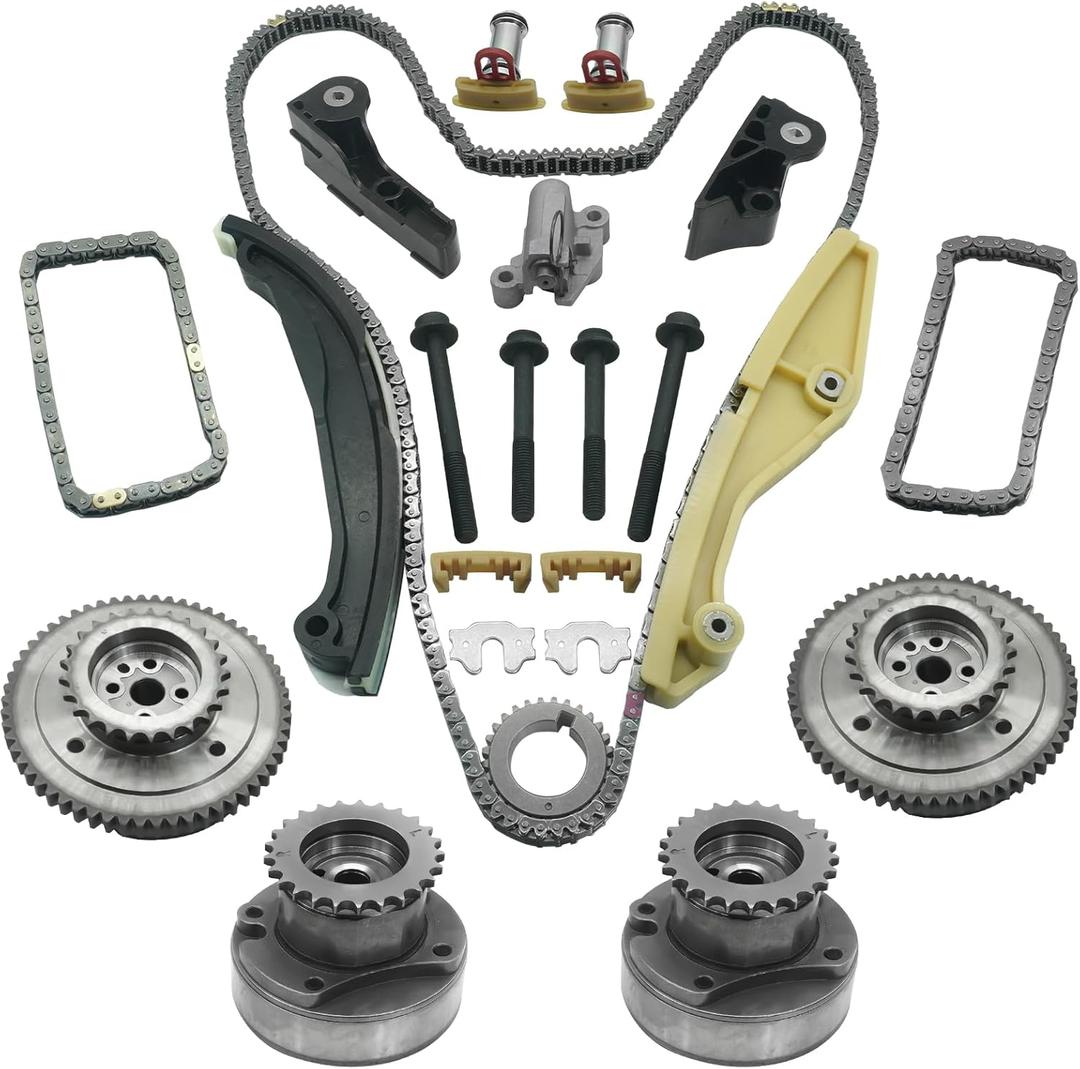 90738S Timing Chain Kit with VVT for 2011-2017 Ford Explorer F150 Edge Taurus Mustang Transit Flex 3.5L 3.7L / 2013-2016 Lincoln MKX MKZ MKS 3.7 Cam Phaser Sprocket AT4Z6L266B