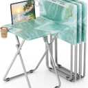 TV Trays Table Set of 4 Portable Folding TV Tray Table TV Dinner Tray with Sturdy MDF, Small Folding Tables with Phone & Tablet Slot, No Assembly Required, 15 x 18.9 x 25.6 in (Sea Blue Marble, 4Pcs)