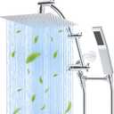 Hibbent All Metal 10'' Rainfall Shower Head, Dual Shower Head Combo, High Pressure Handheld Shower Wand, 16'' Adjustable Arc-shaped Shower Extension Arm, 71'' Hose, Showerhead Holder, Chrome