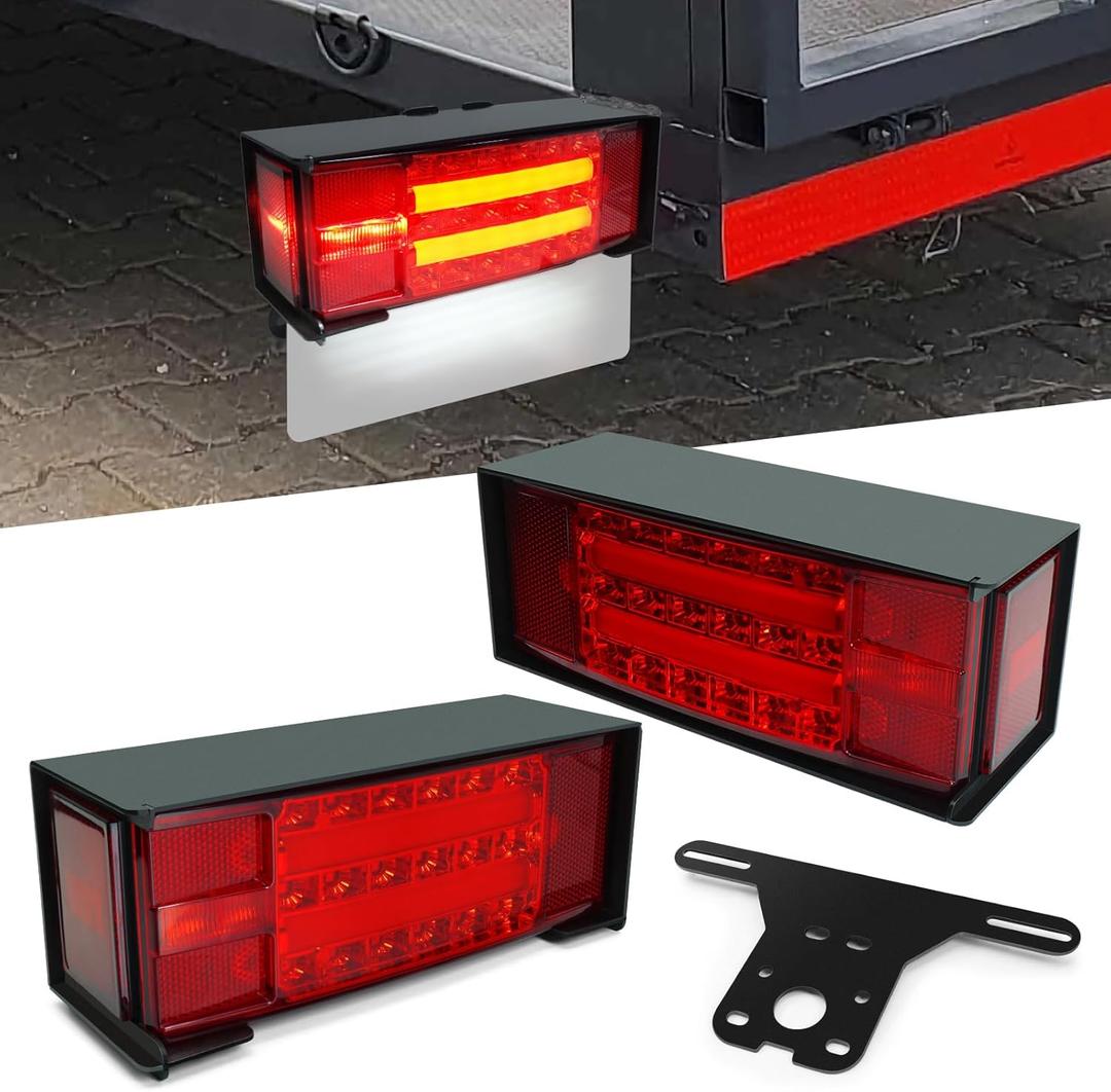 NeaLia Boat Trailer Light Box Kit, Submersible LED Trailer Lights for Jet Ski Marine Karavan, IP68 Waterproof Taillight with License Plate Bracket, Jetski Pontoon Turn Signal Tail Brake, DOT Compliant