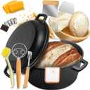 Cast Iron Dutch Oven for Bread Baking, 5 QT Pre-Seasoned Pot with Skillet Lid, Includes Sourdough Bread Baking Supplies, Cast Iron Pot for Frying, Braising, BBQ (Black)