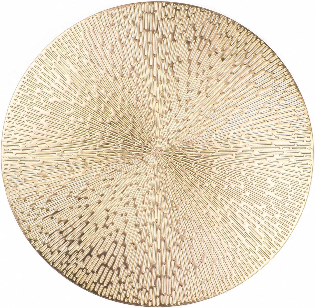 Snowkingdom Gold Round Placemats Set of 4, Golden Vinyl Metallic Hollow 15 Inch Place mats, Washable Easy Clean Wipeable Non Slip Stain Heat Resistant Dinning Table Mats for Wedding Party Decoration