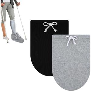 2PCS Cast Sock Cover for Foot, Adjustable Drawstring Leg Cast Sock, Toe Cover Socks Leg Casts Covers Below the Knee, Plaster Socks for Feet, Suitable for Men and Women (Black, Gray)