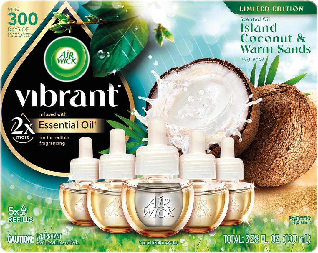AIR WICK Scented Oil - Vibrant Refill Island Coconut & Warm Sands 5 ct. (3.38 Fl Oz (Pack of 1))