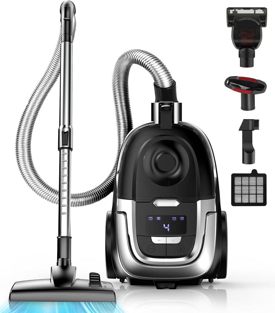 Zefiro Max 1600W Bagless Canister Vacuum Cleaner, 40kPa Powerful Suction for Pet Hair, Hard Floors & Carpets, Lightweight with HEPA Filter, Auto Cord Rewind & Large Capacity for Home & Apartments