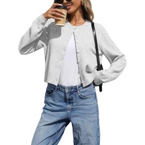 2 x ELLEVEN Women's Cropped Cardigan Sweaters, Light Weight Knit Sweater Cute Short Button up Cardigans Trendy Fashion Clothing (Gray, XS)