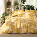 Bedsure King Size Comforter Set - 7 Pieces Floral Yellow Soft Bedding Sets, King Bed in a Bag with Botanical Flowers Comforter, Sheets, Pillowcases & Shams