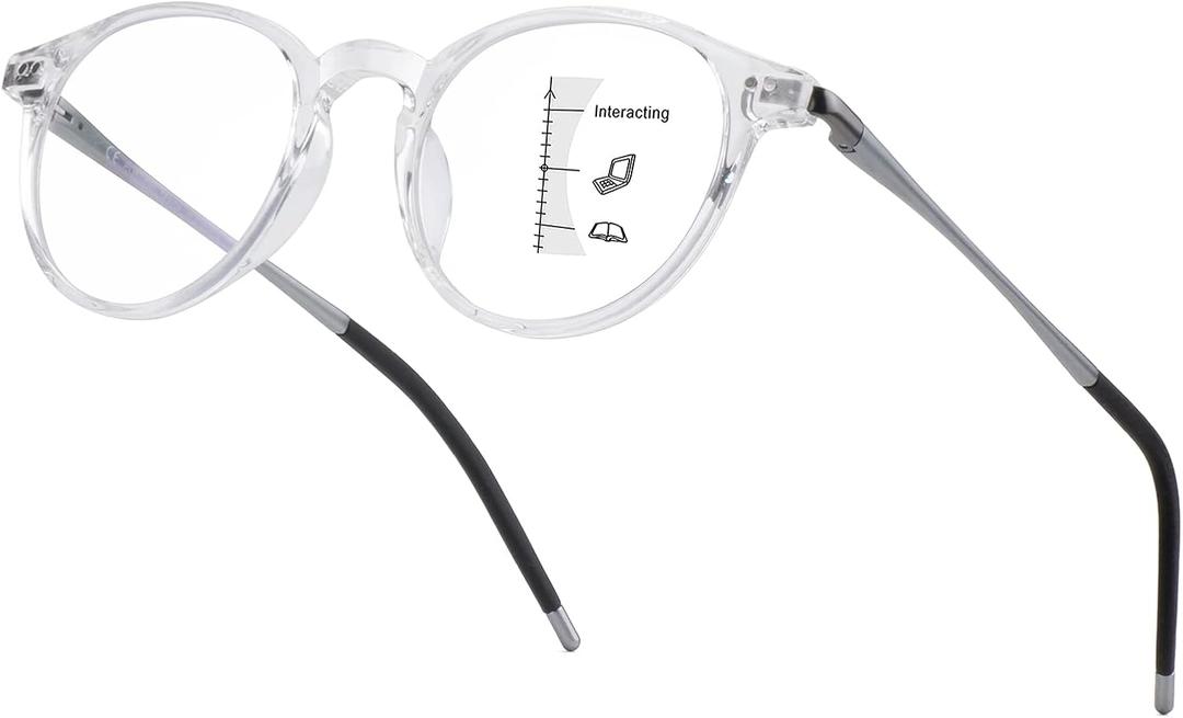 KISDATE OPTICS Exquisite Ultra-light Progressive Multifocus Reading Glass Women Blue Light Blocking Multifocal Readers with Anti EyeStrain/UV Spring Hinge(Mid-Near Range 3ft,Top is Not 0) 2.5 Clear