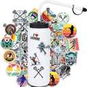 RhythmFit Lacrosse Gifts,1 Pack Lacrosse Water Bottle with Long Straw and 100PCS Lacrosse Stickers Accessories Stuff for Boys Men Player Lovers(1L,BPA,Squeeze)
