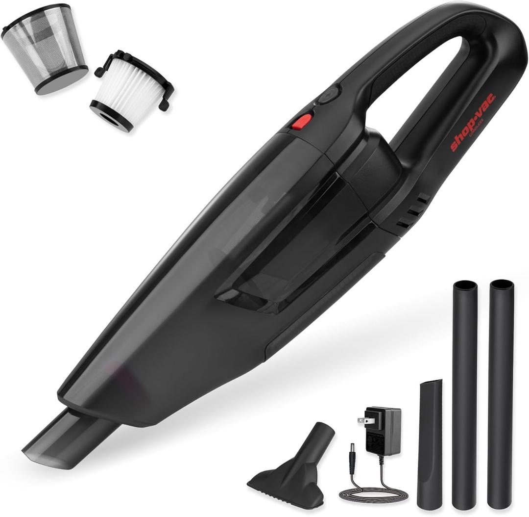 Shop-Vac Cordless Handheld Vacuum Cleaner, 12.0 Peak Kpa 12V High Power Handheld Vacuum Cordless Rechargeable, Dustbuster Handheld Vacuum with Attachments, Filters for Home, Garage, Car