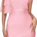 Mesh One Shoulder Bow Bodycon Midi Graduation Birthday Dinner Dress Bandage Party Dress (Medium)