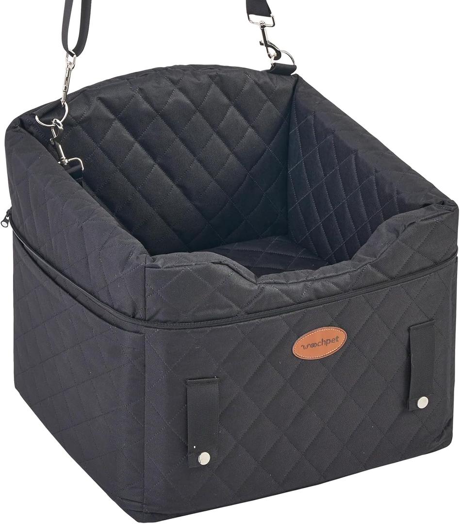 Dog Car Seat with Loops Dog Booster Seat for All Seasons, Anti Slip Bottom Pet Travel Bed with Thick Pets Sofa Cushion and Storage Pockets for Small PetsBlack