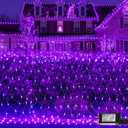 YEGUO Net Lights Outdoor Mesh Lights, 12ft x 5ft 360 LED Purple Bush Light Outdoor Waterproof, 8 Modes Connectable Clear Wire Christmas Light Plug in