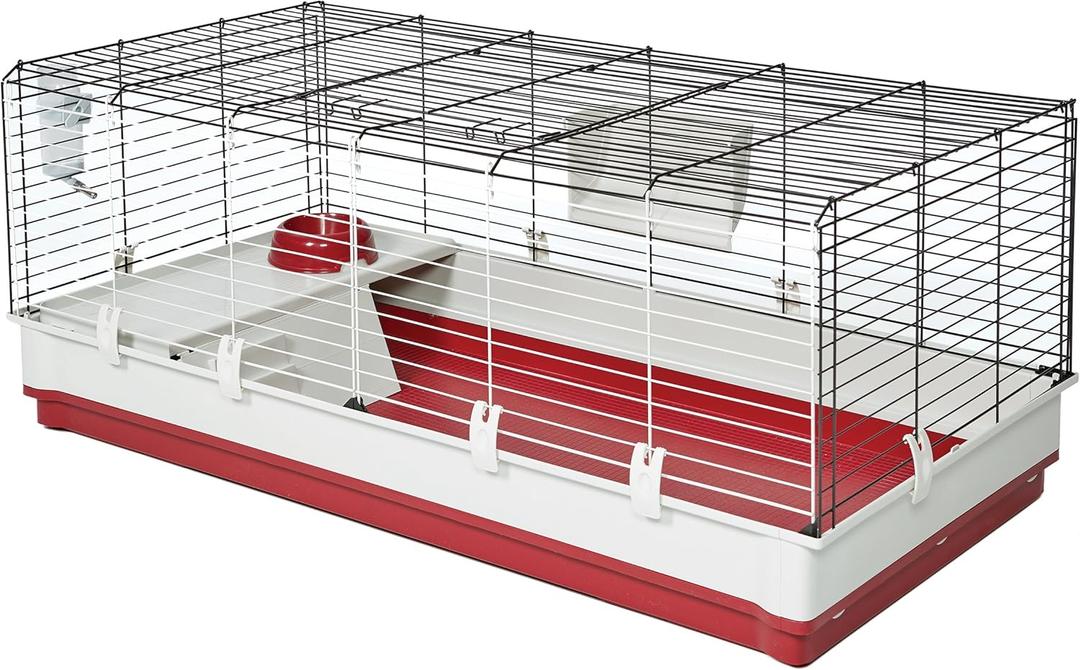 Midwest Homes for Pets Deluxe Rabbit & Guinea Pig Cage, X-Large, White & Red (47.2"L x 19.7"W x 23.6"H) 