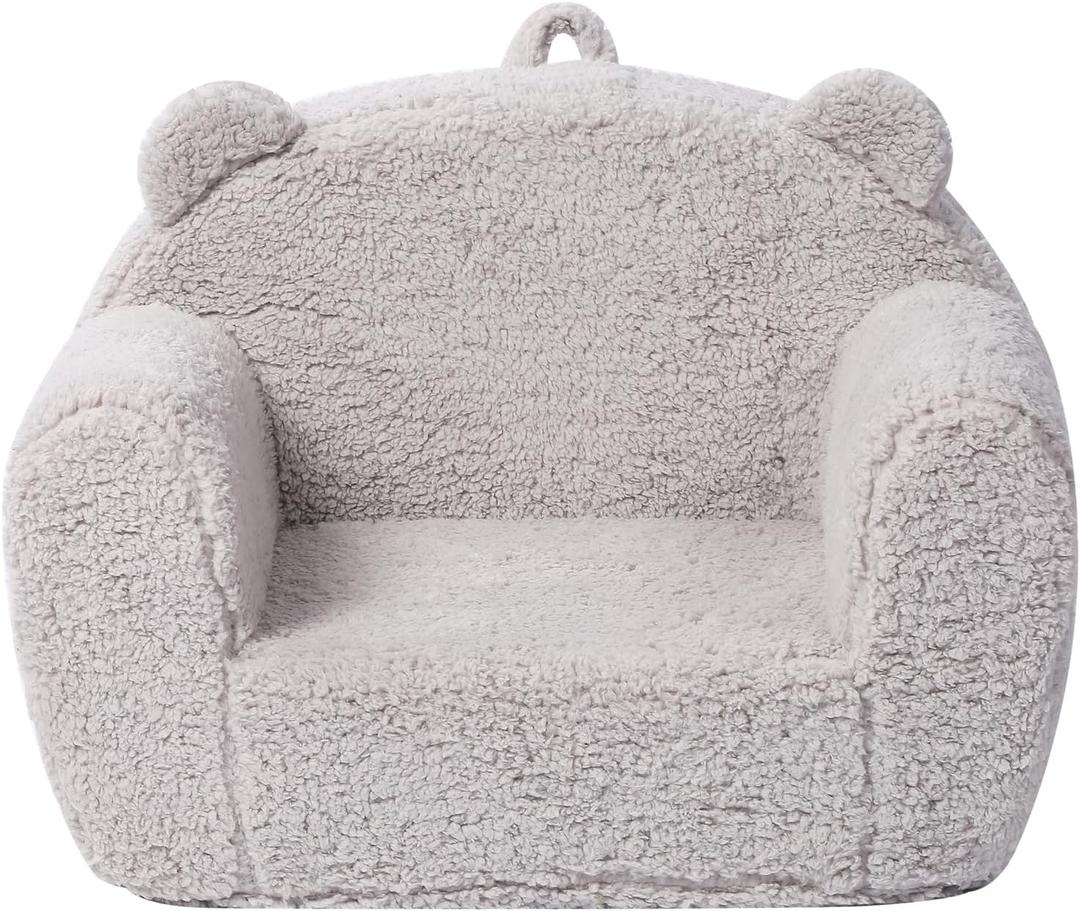 Comfy Toddler Chair, Snuggly Kids Armchair, Light Grey Teddy Bear