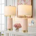 PoKat 25'' Table Lamps Set of 2 for Bedroom with 3-Way Dimmable Touch Control, Bedside Lamps with USB A+C Ports for Living Room, Modern Ceramic Pink Lamps for Kids Girls Decor (2 Bulbs Included)
