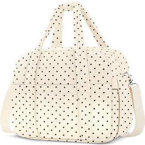 KUBYA Corduroy Lunch Box Lunch Bag for Women Adults Men, Cute Insulated Work Reusable Leakproof Simple Large Lunch Boxes Tote Bag Adults Cooler Bag, with Shoulder Strap (C-Polka Dots)