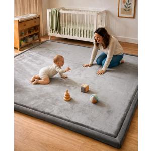 AEOCOO 60x80 Thick Baby Play Mat for Floor, 1.3" Memory Foam Infant Tummy Time Mat, Extra Large Soft Nursery Rug for Babies & Toddlers, Anti-Slip Cushioned Crawling Rug for Living Room, Grey