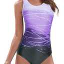 American Trends One Piece Swimsuit Women Criss Cross Back Color Block Print Bathing Suits Athletic Modest Swimwear XL