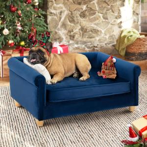 dCee Medium Dog Sofa, Holds Up to 70 Lbs, 33 in. Soft Velvety Dog Couches, Pet Sofa for Comfort Sleep and Joint Support, Navy (33.8"L x 22.4"W x 14.5"Th)