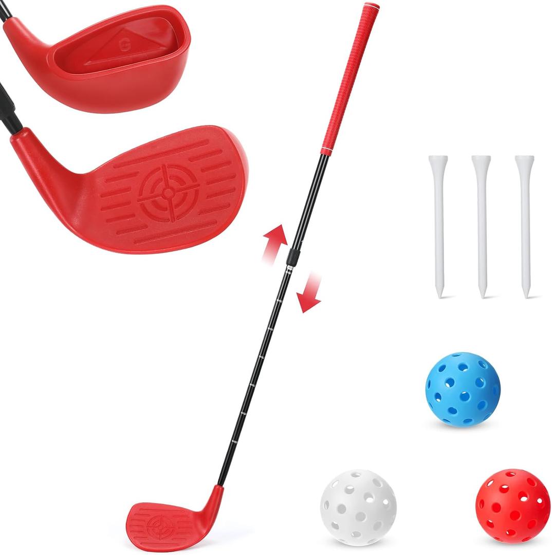 Realspring Backyard Golf Club Set Adjustable Golf Club for Backyard Game Plastic Chipping Clubs Plastic Balls Outdoor Indoor Training Practice Gift for Adults(Red,Right Hand)