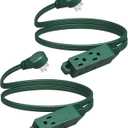 DEWENWILS 3 Outlet Flat Extension Cord Plug Christmas, 3FT 16/3 Awg Grounded Power Cable for Indoor Use, SPT-3 Cord, Green, ETL Listed, 2 Pack