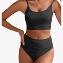 ANRABESS Women High Waisted Bikini Sets Color Block Summer Beach Vacation 2 Piece Bathing Suit Tummy Control Ribbed Swimsuit M