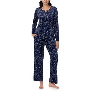 Nautica Pajamas for Women Set, Long Sleeve Henley Pajama Shirt & Pants, Warm Winter Fleece Sleepwear Lounge PJ Sets for Women (Blue, M)