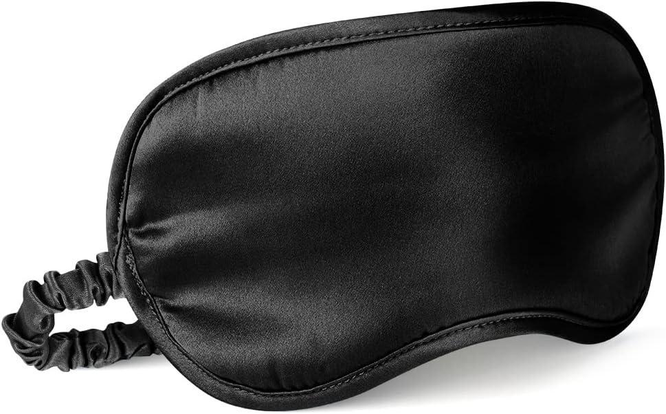 LULUSILK Mulberry Silk Sleep Eye Mask Blindfold with Elastic Strap Headband, Soft Eye Cover Eyeshade for Night Sleeping, Travel, Nap(Black), Pack of 1