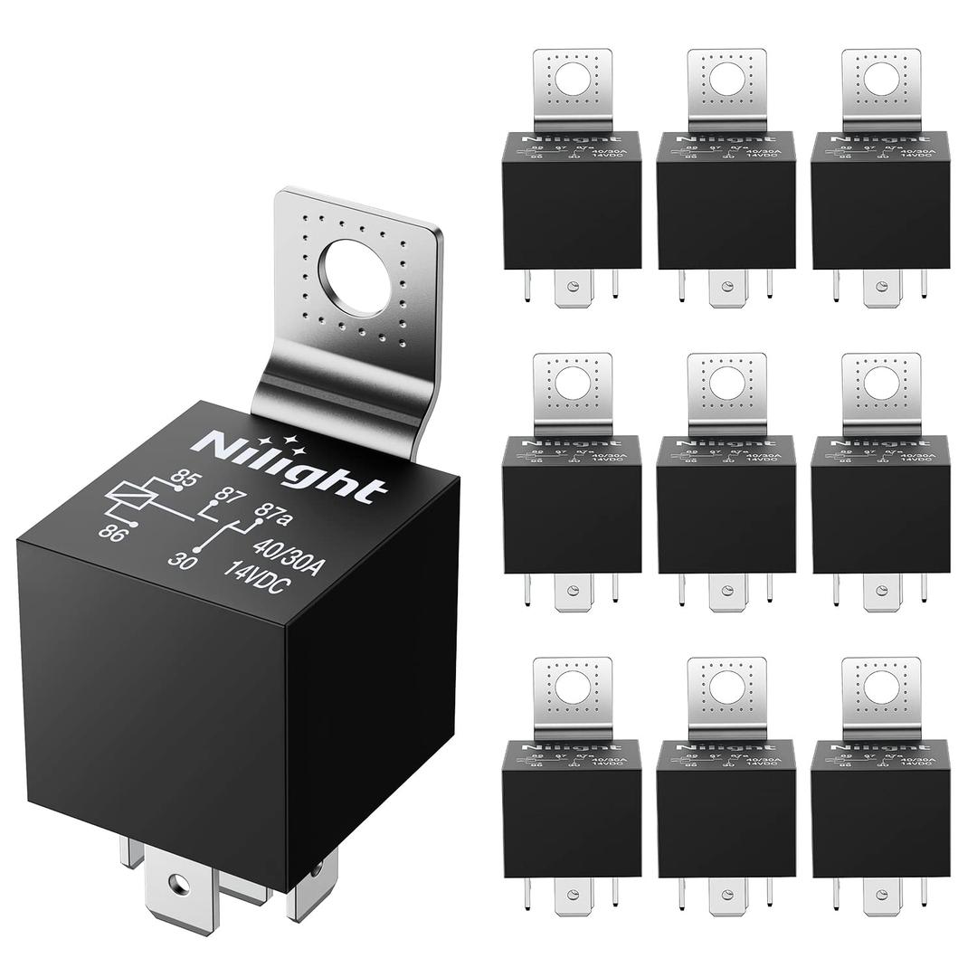 Nilight 10 Pack SPDT 5PIN Electrical Relays 12V 30/40 Amp 5-Pin Switch Relay for Automotive Car Truck Marine Boat