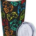 Yobvec Gaming Tumbler Cup with Lid and Straw, 20 Oz Stainless Steel Insulated Gamer Mug Gaming Accessories