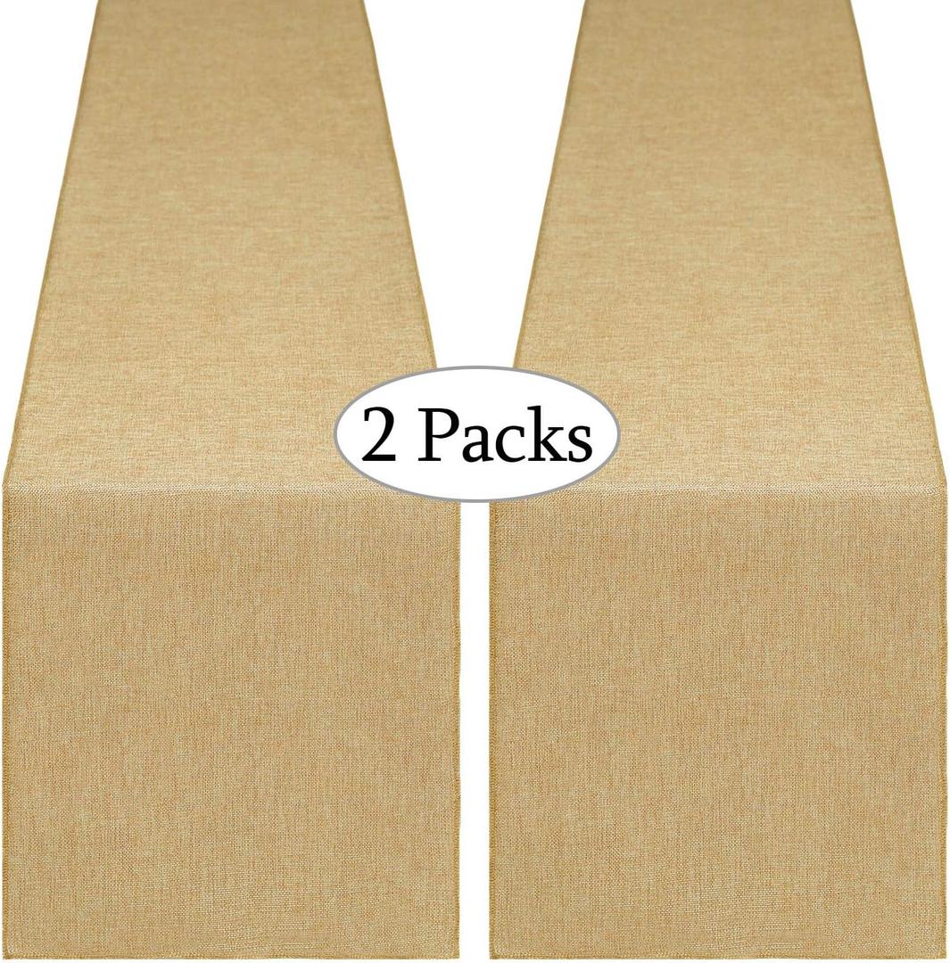 B-COOL 2 Pieces Burlap Table Runners 13x108 Inch Rustic Boho Table Runner Dresser Cover for Farmhouse Macrame Jute Fabric Thanksgiving Party Home Dining Decorations Khaki
