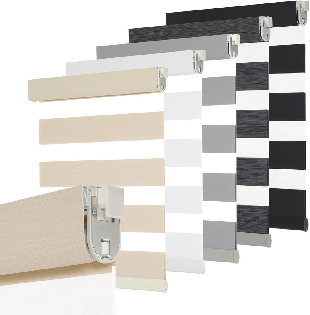 Persilux No Drill No Tools Custom Size Zebra Blind Dual Layer Privacy for Day and Night Window Blinds Light Filtering Cordless Windows Shades for Windows,Easy to Install Thermal Insulated Blinds,Beige (Custom Size, Beige-light Filtering)