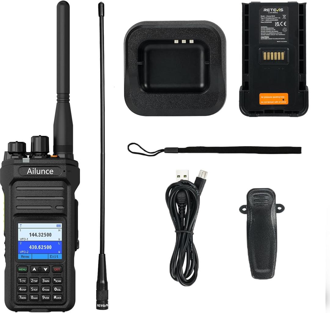 Retevis Ailunce HA1UV Handheld Ham Radio, IP67 Waterproof, Dual Band Radio with Whip Antenna, NOAA, 2800mAh USB-C Charge, Chirp, Sub-PTT, Long Range Walkie Talkie for Outdoor, Emergency, Survival