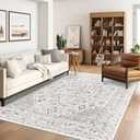 befbee 3x2 Area Rugs for Living Rooms, Stain Resistant Neutral Washable Rugs for Dining Rooms, Floral Vintage Non-Slip Thin Large Size Area Rug(Light Grey)